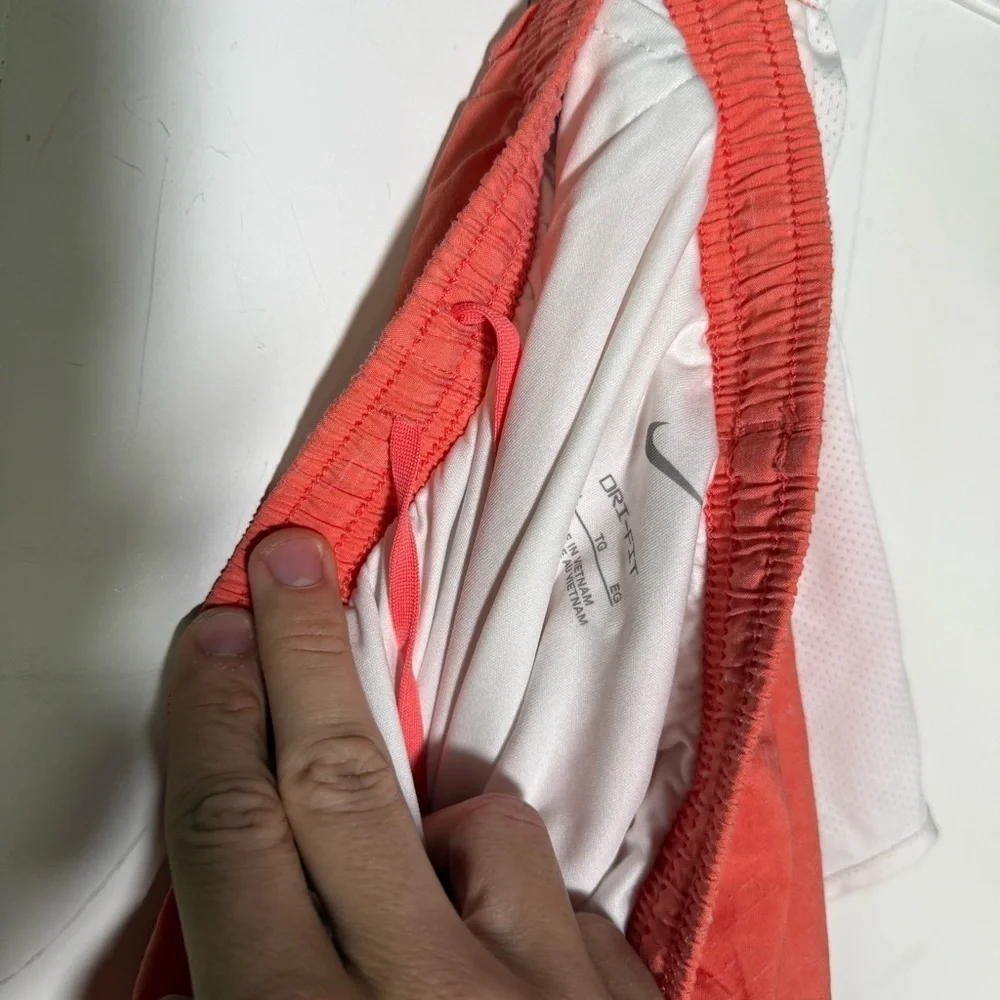 Nike Dri-Fit Athletic Shorts Coral and White Swoosh Logo Girls Size XL